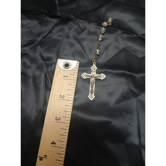 Vintage Ornate Two-Tone Crucifix Rosary Fragment Clear Crystal Beads - Picture 5 of 5